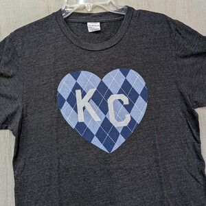 Charlie Hustle Kansas City KC Heart Argyle T-Shirt Gray Blue Large Made in USA